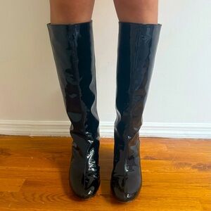 Black Patent Leather Knee-High Boots